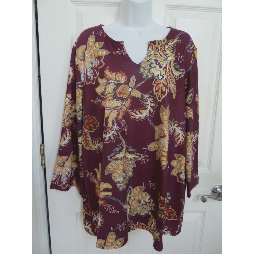 *CHICO'S Sz 3=16/18 XL Tunic Top Colorful Floral Career Office Pullover*